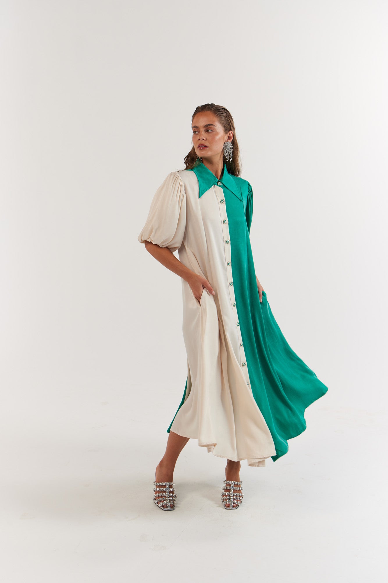 La Boheme Girls - La Bohème Girls Peyton Midi Dress - Emerald Ivory