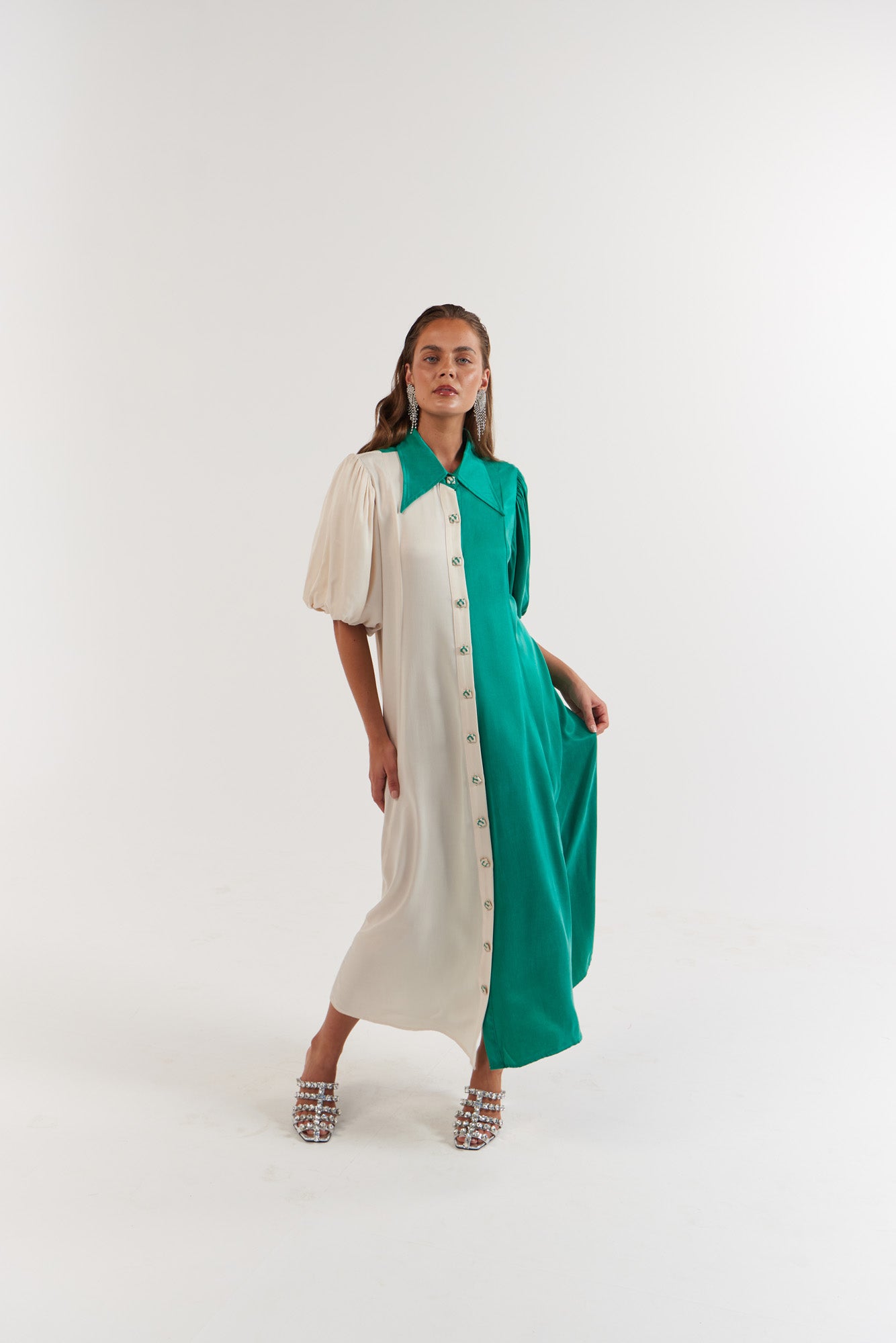 La Boheme Girls - La Bohème Girls Peyton Midi Dress - Emerald Ivory