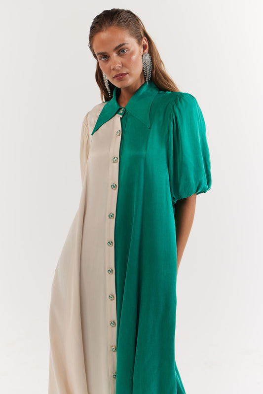 La Boheme Girls - La Bohème Girls Peyton Midi Dress - Emerald Ivory