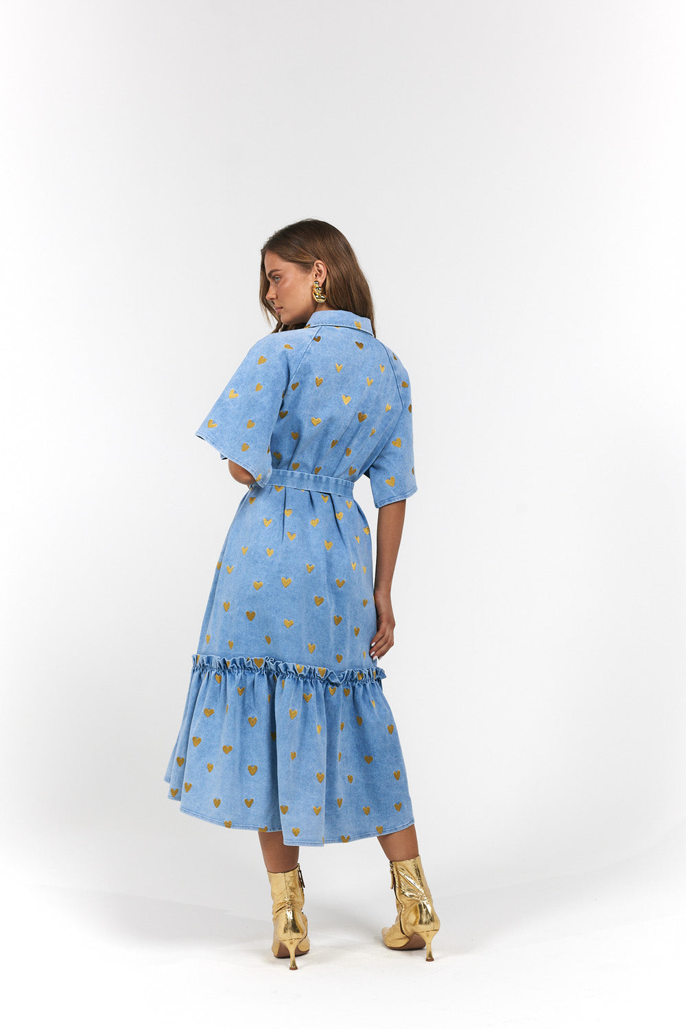 La Bohème Girls - Moxie Midi Dress - Denim Hearts