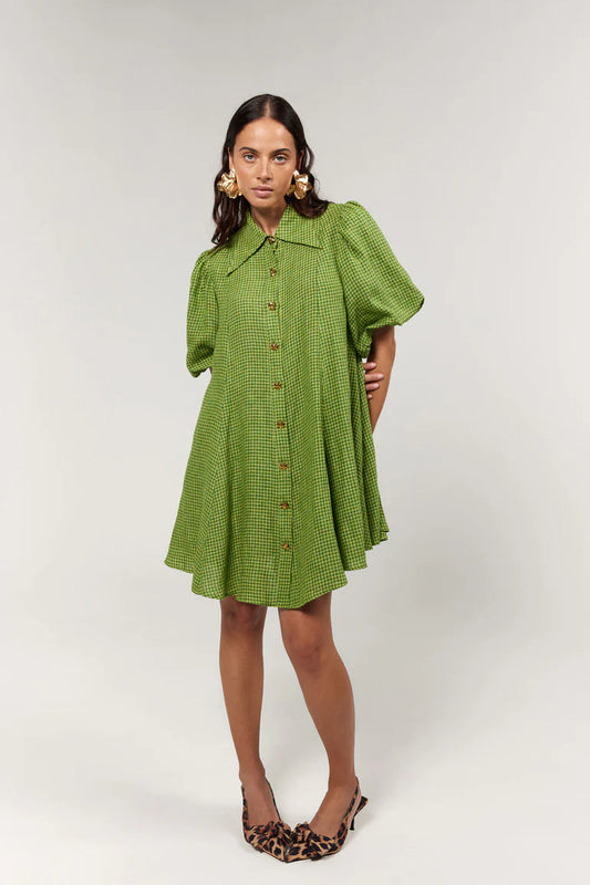 La Bohème Girls - Peyton Mini Dress - Green Gingham