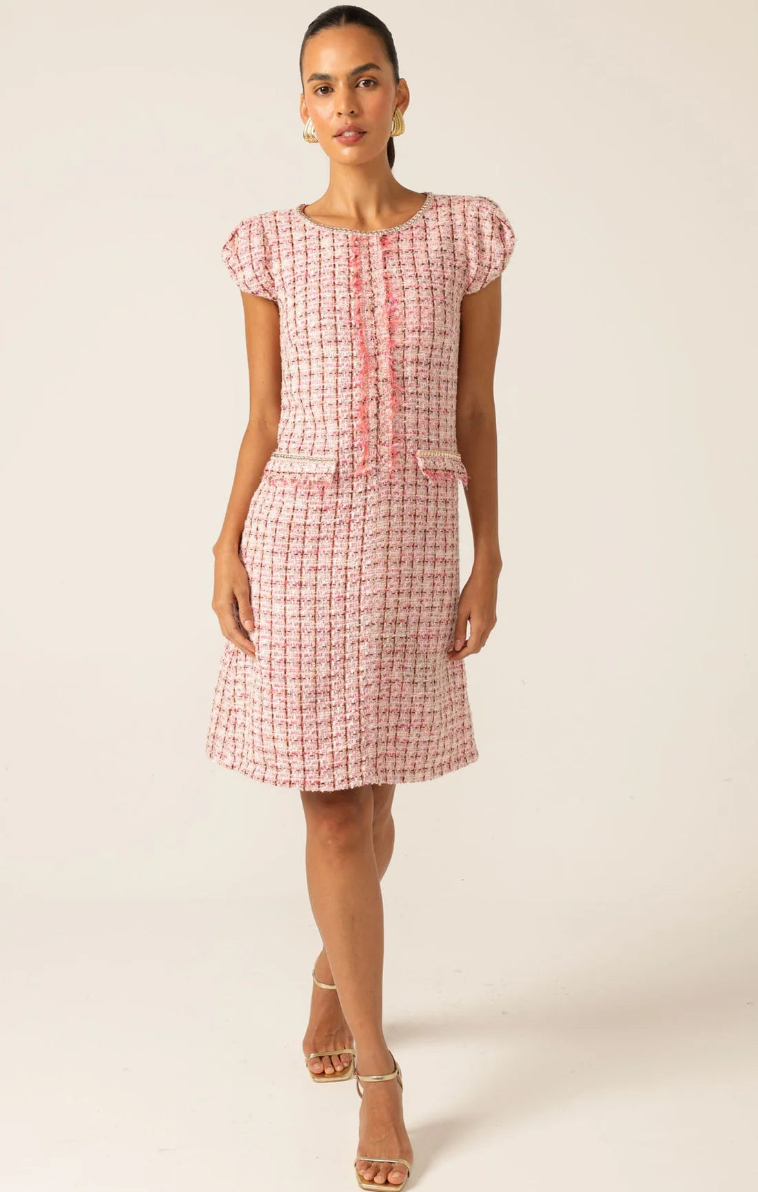 Sacha Drake - Celestine Shift Dress - Pink White Tweed