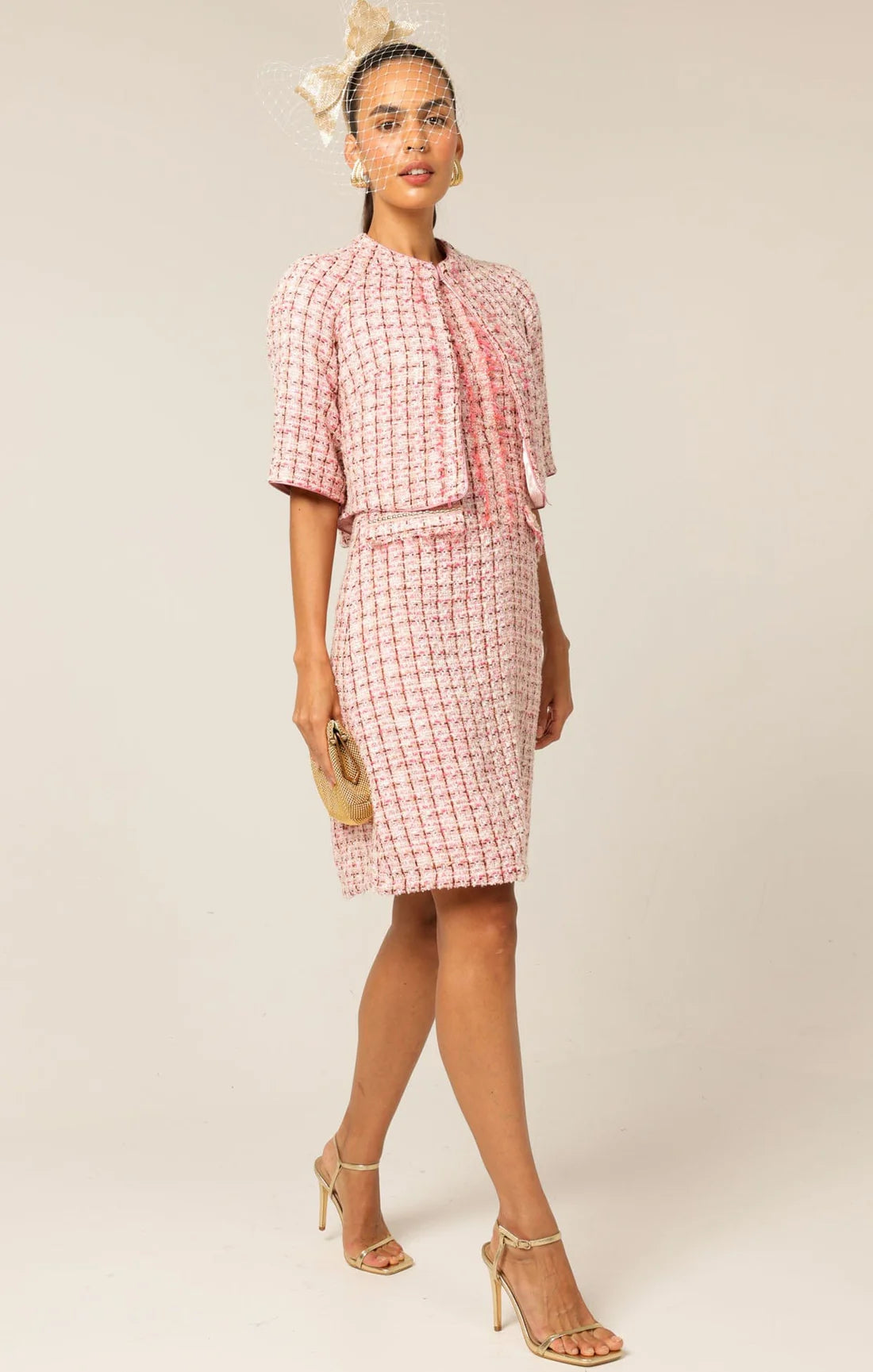 Sacha Drake - Celestine Shift Dress - Pink White Tweed