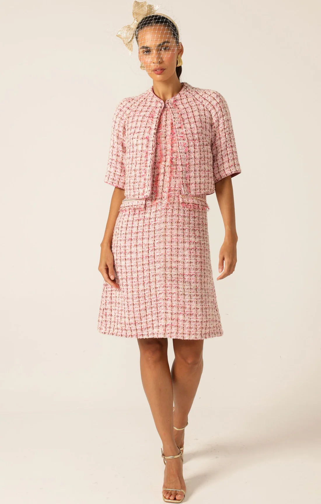 Sacha Drake - Celestine Shift Dress - Pink White Tweed