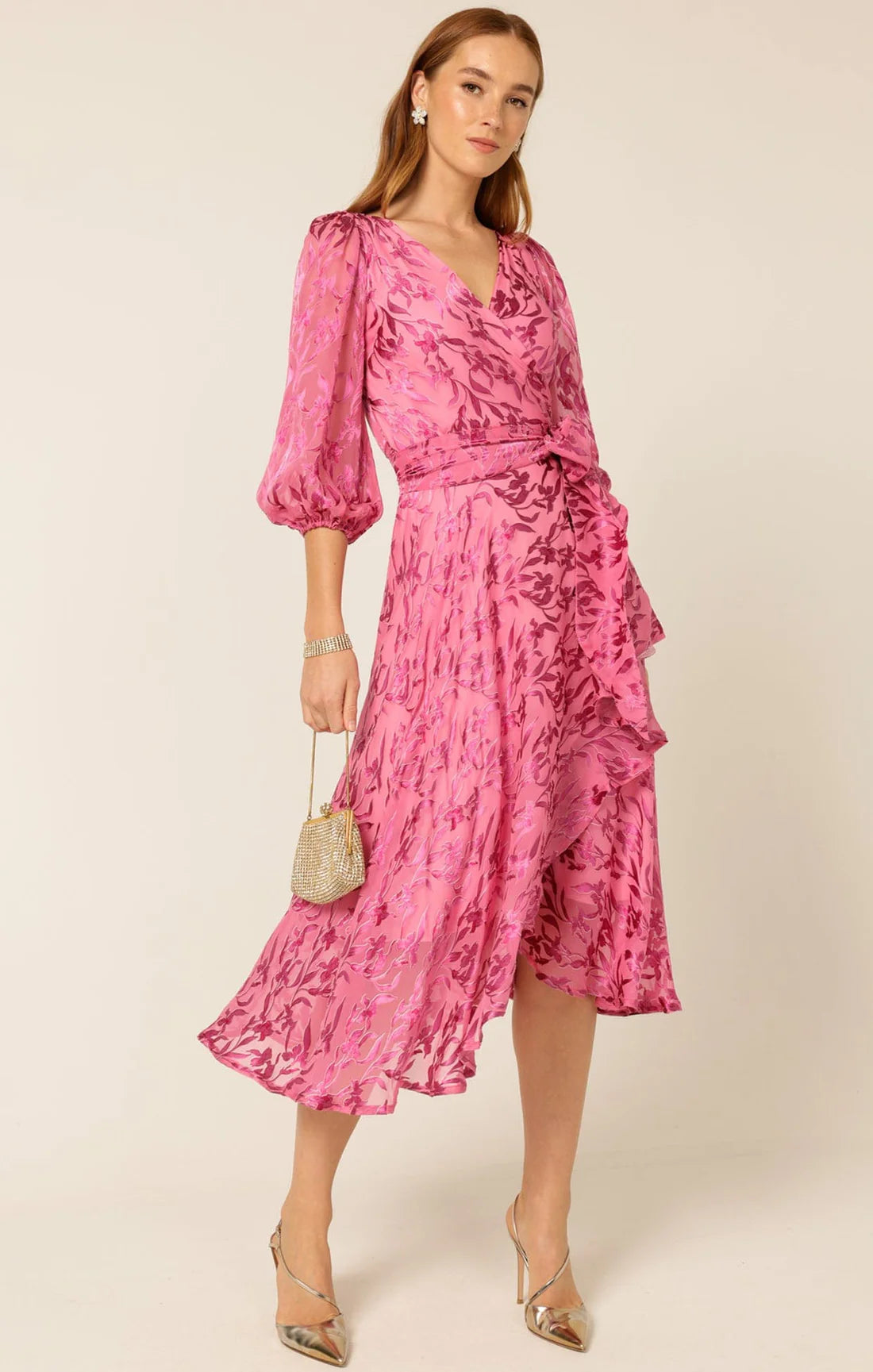 Sacha Drake - Sherbet Breeze Midi Wrap Dress - Magenta Botanical