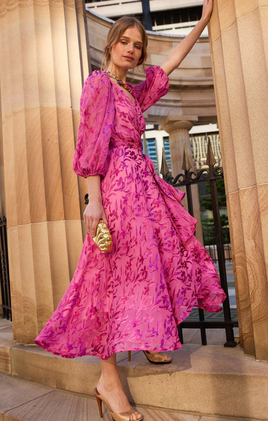 Sacha Drake - Sherbet Breeze Midi Wrap Dress - Magenta Botanical