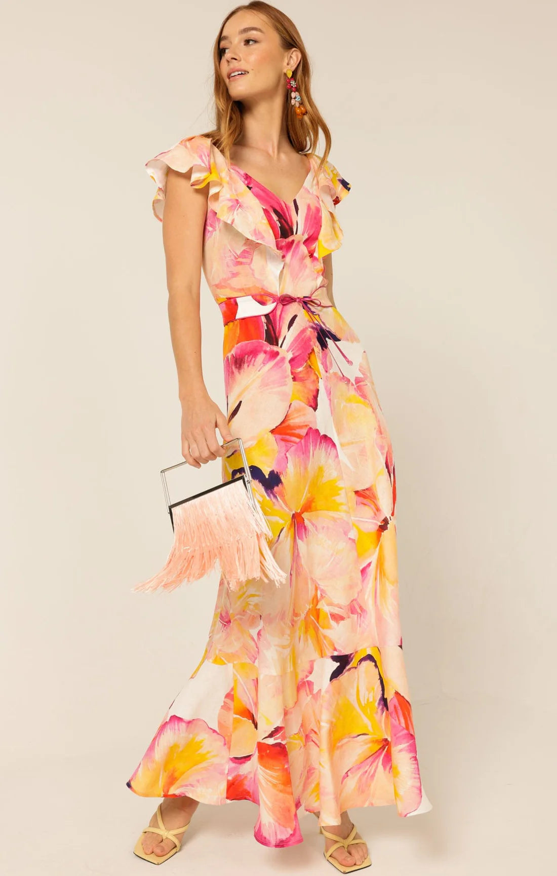 Sacha Drake - Summer Fiesta Maxi Dress - Pink Orange Hibiscus