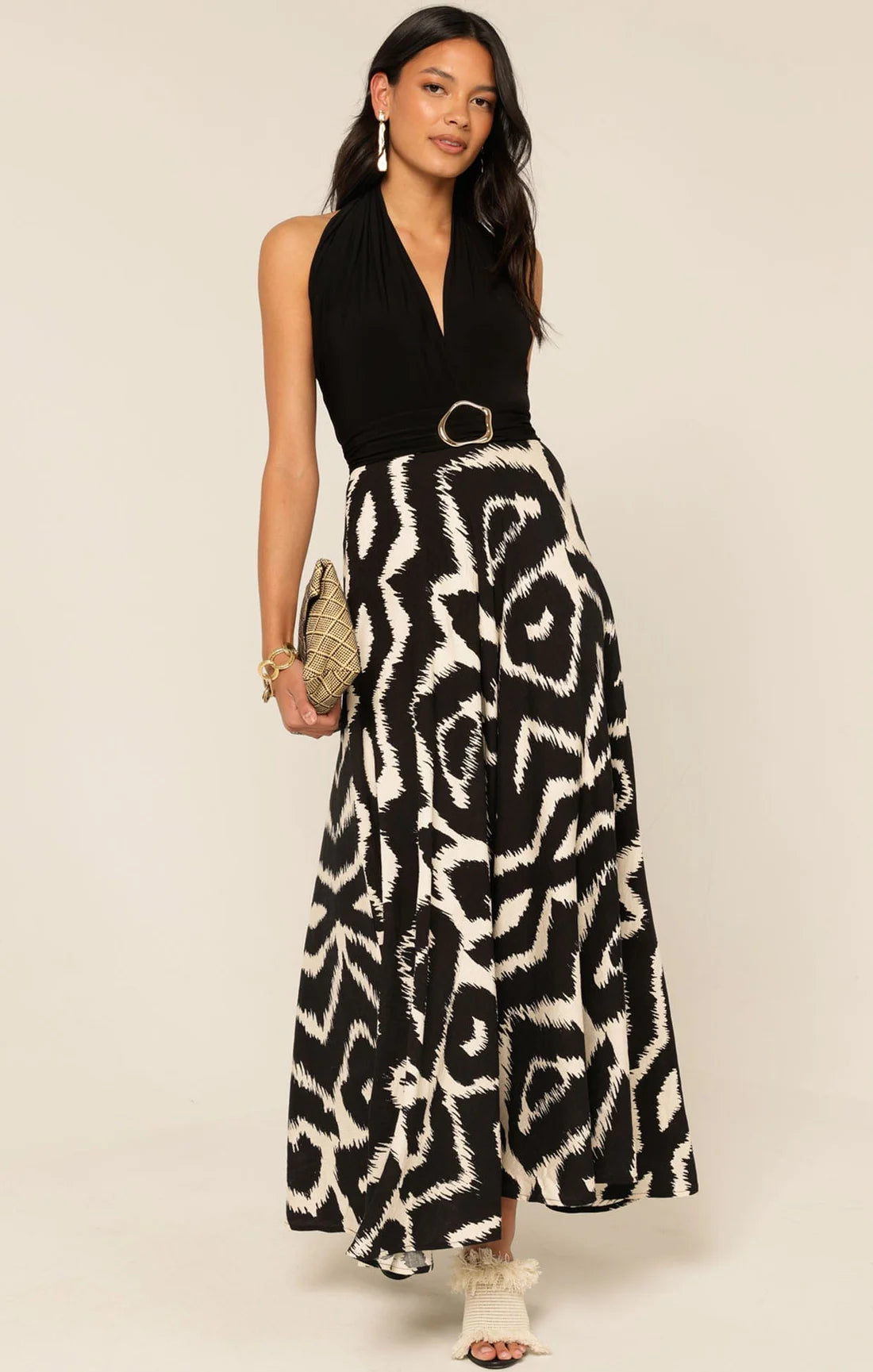 Sacha Drake - Villa Vita Maxi Dress - Black Cream Abstract