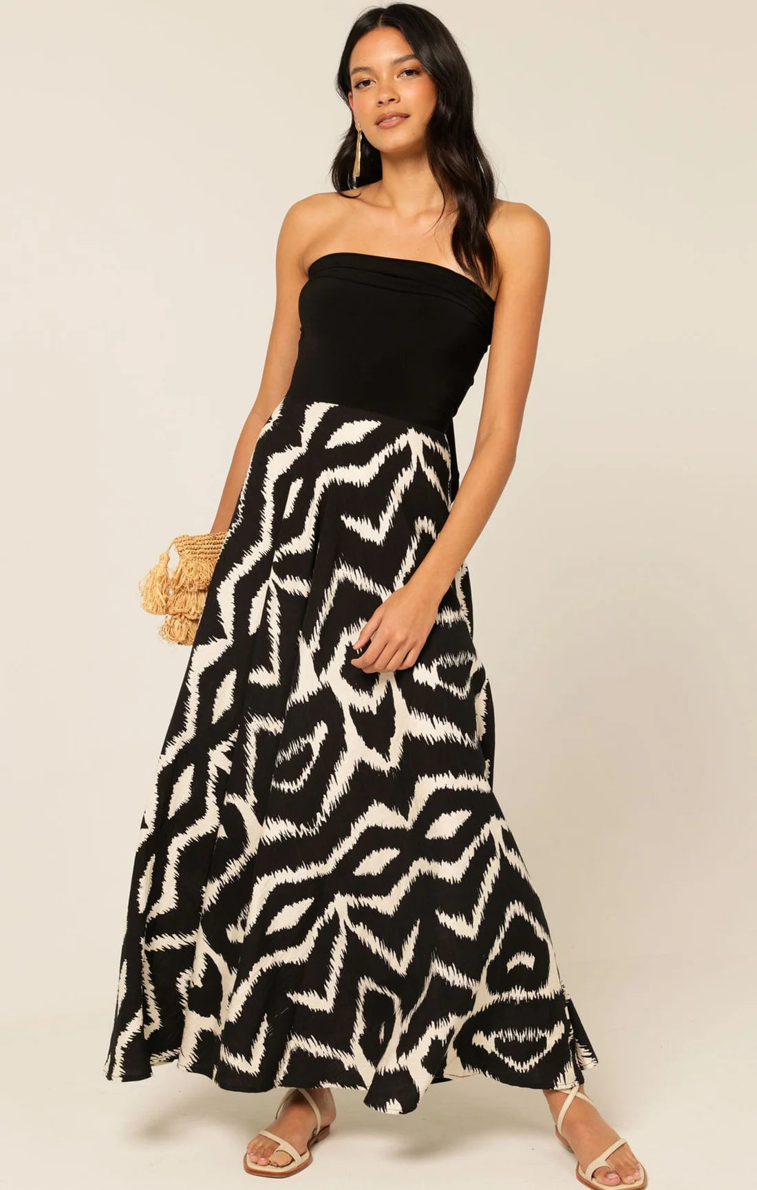 Sacha Drake - Villa Vita Maxi Dress - Black Cream Abstract