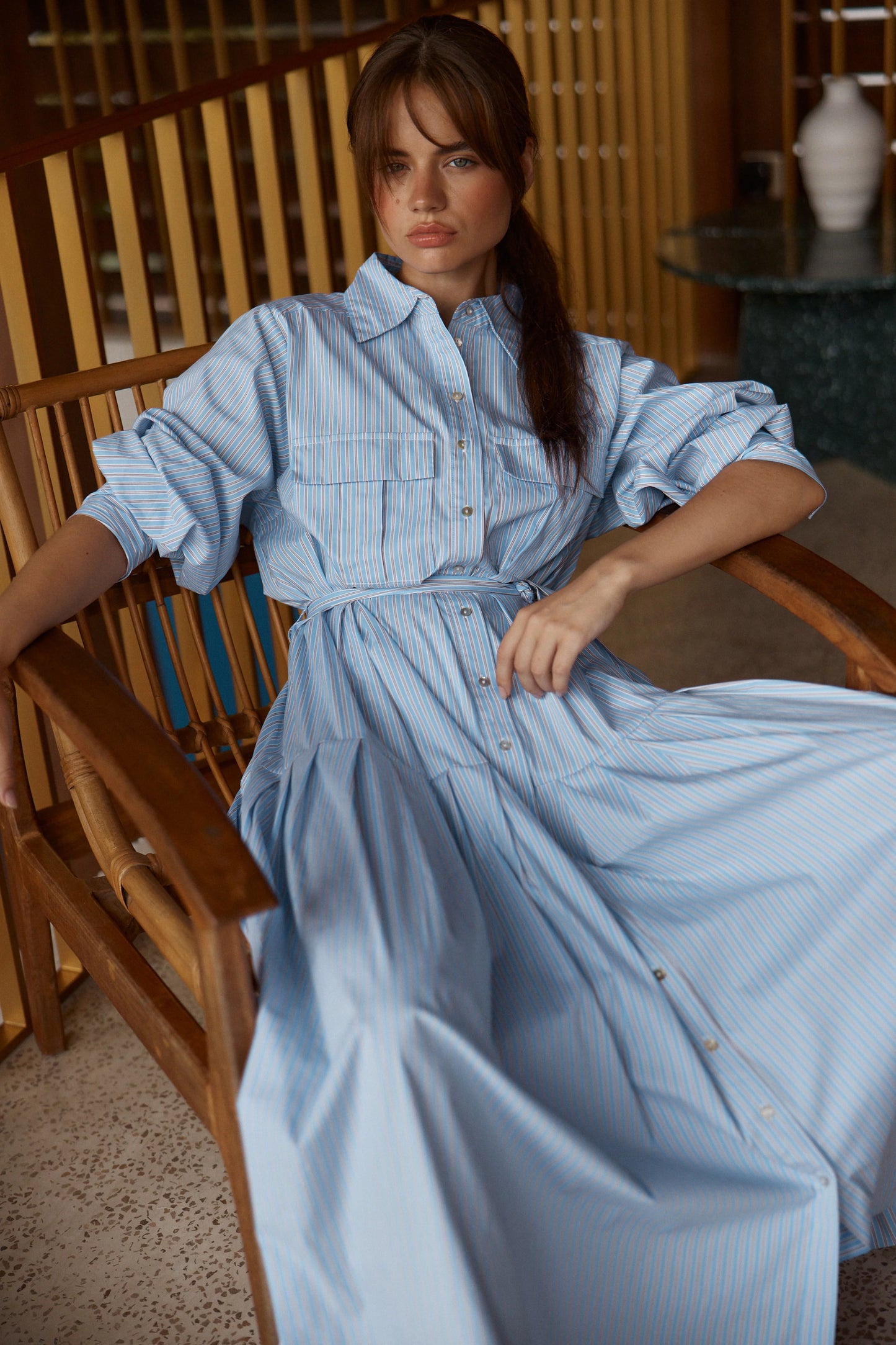 Sass Clothing - Christa Stripe Shirt Dress - Blue Choc Stripe