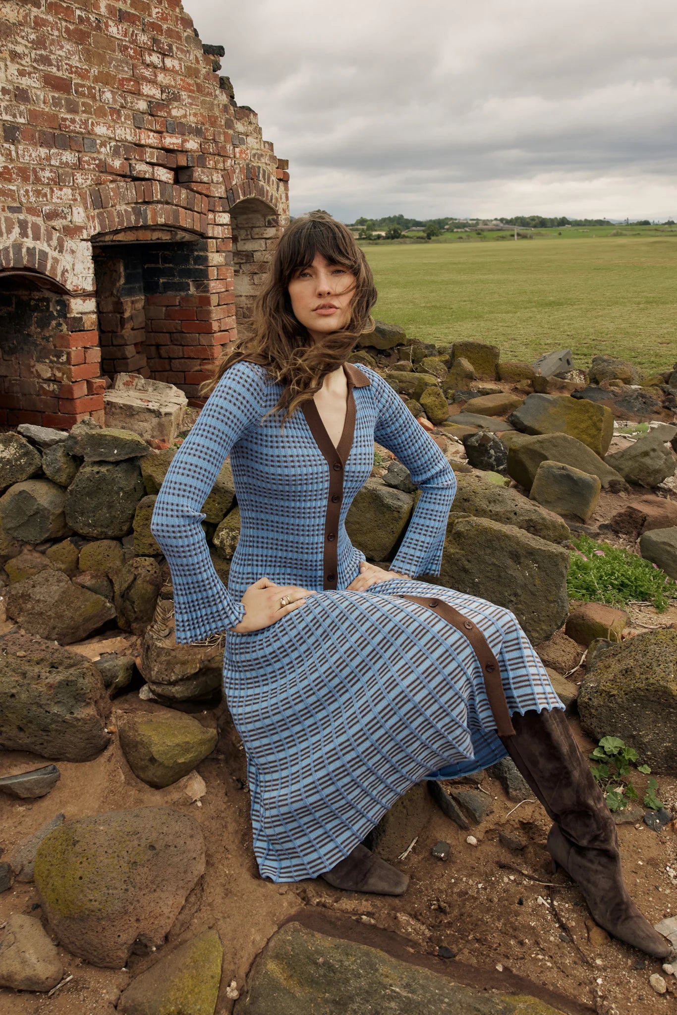 Fate & Becker - Nesta Check Knit Dress - Blue/Chocolat