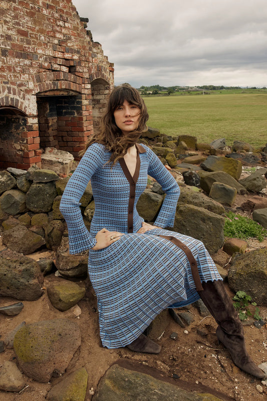 Fate & Becker - Nesta Check Knit Dress - Blue/Chocolat