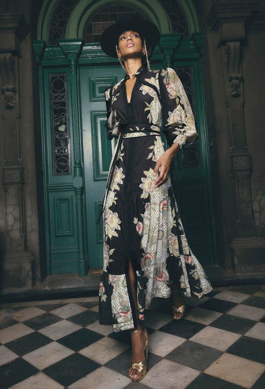 Once Was - Espada Linen Maxi Dress - Mariposa Nero