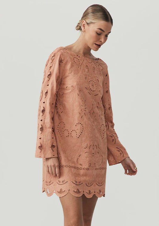Nora Embroidery Mini Dress - Peach Sand