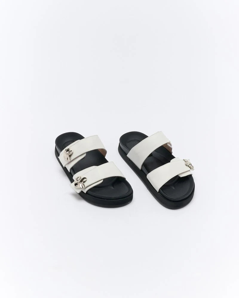 Walnut Melbourne - Monroe Leather Slide - Off White
