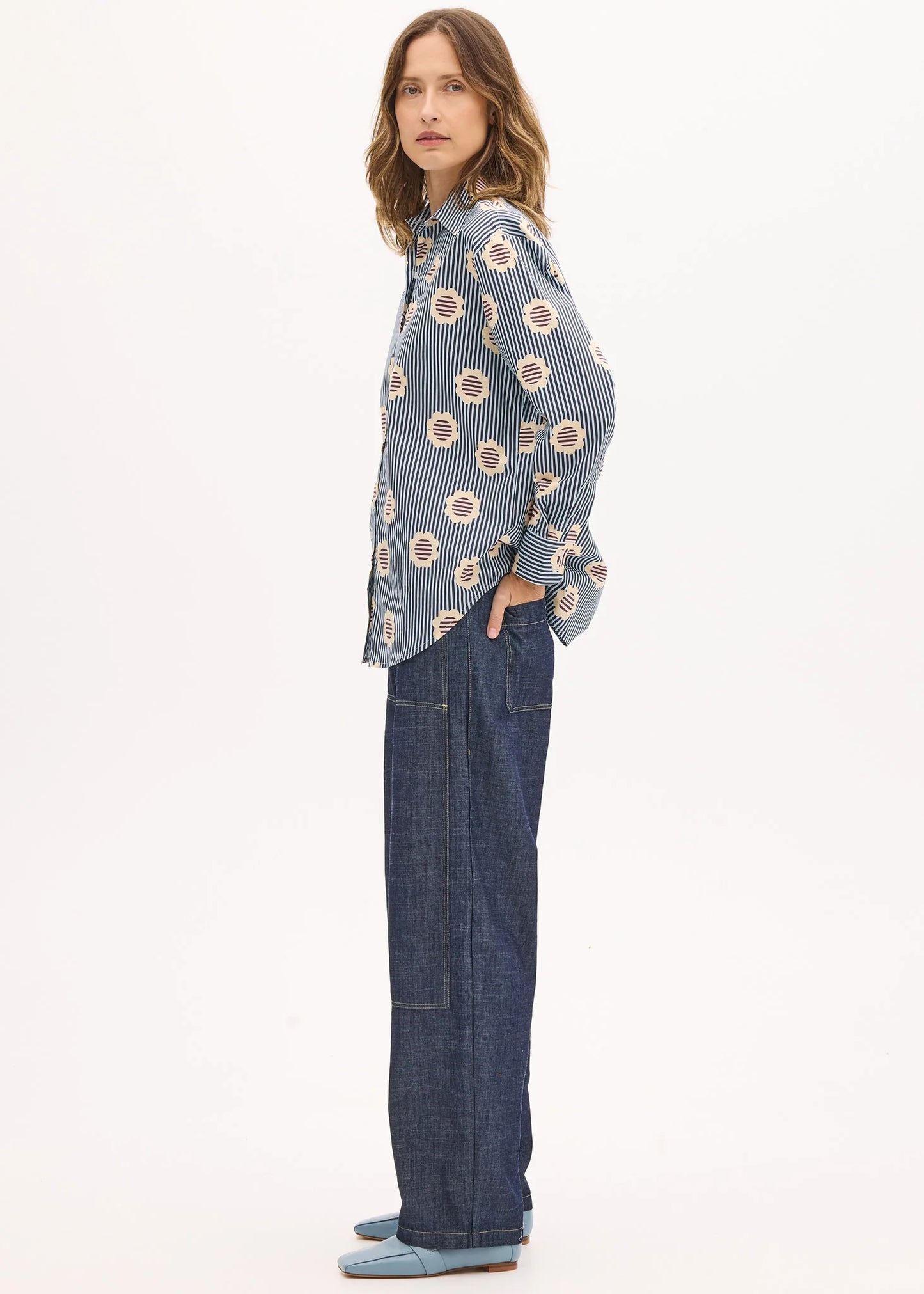 Pol Clothing - Quant Print Shirt - Ink Blue