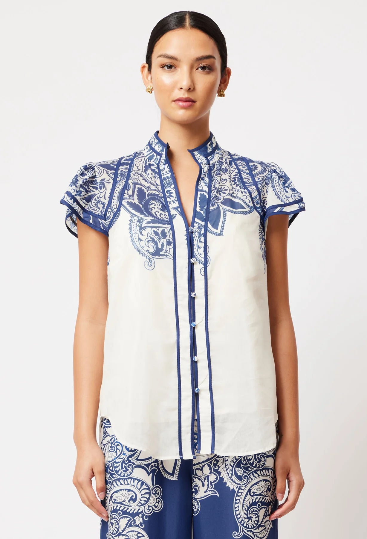 Once Was - Panama Cotton Silk Top - Bone Paisley