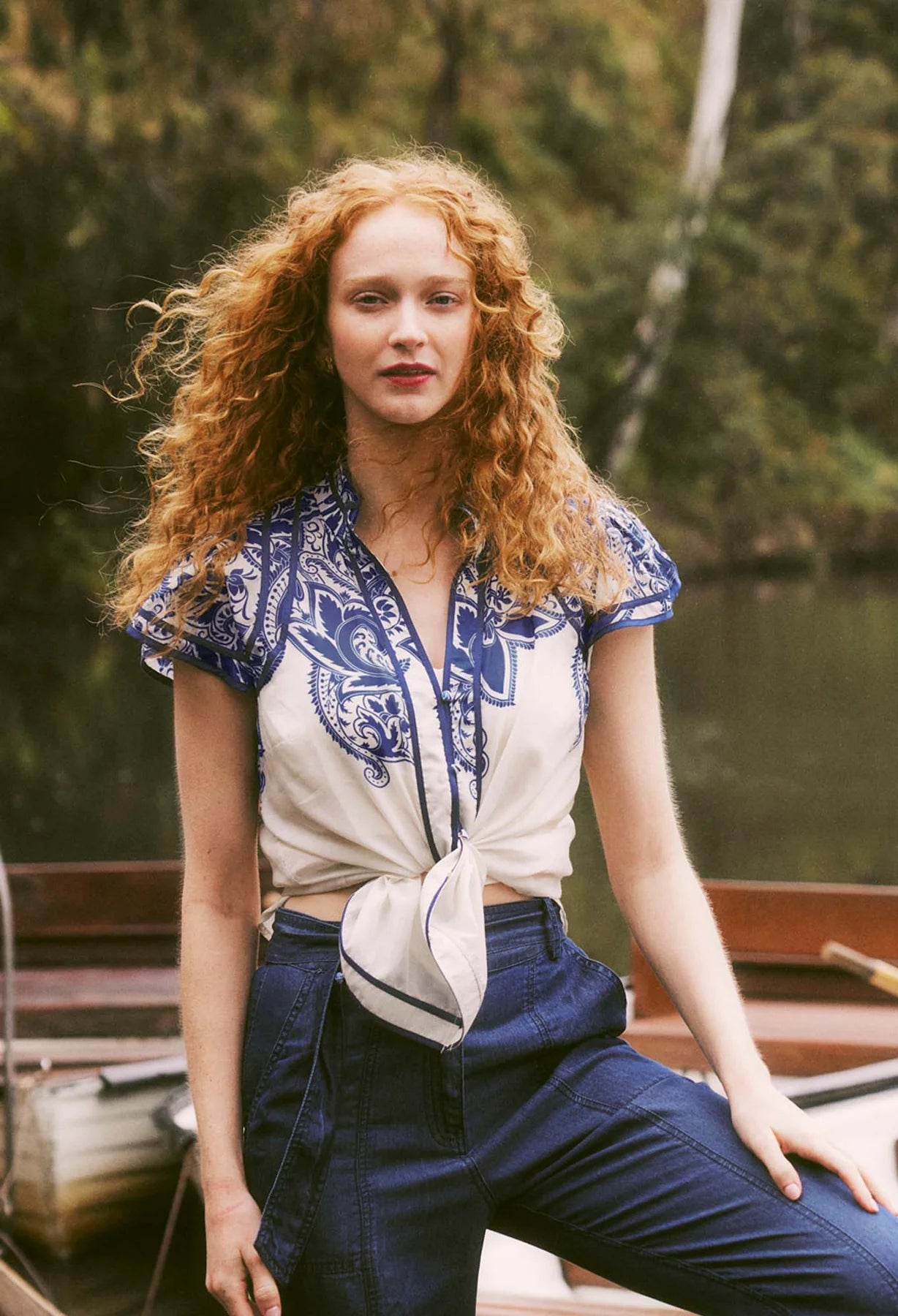 Once Was - Panama Cotton Silk Top - Bone Paisley