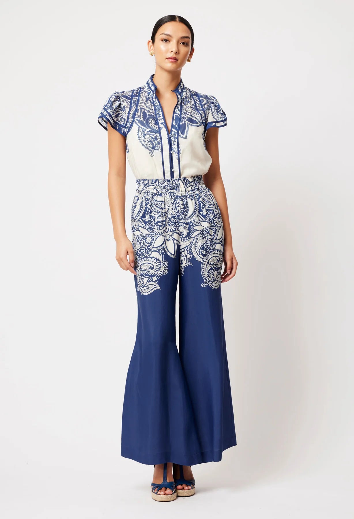 Once Was - Panama Cotton Silk Top - Bone Paisley