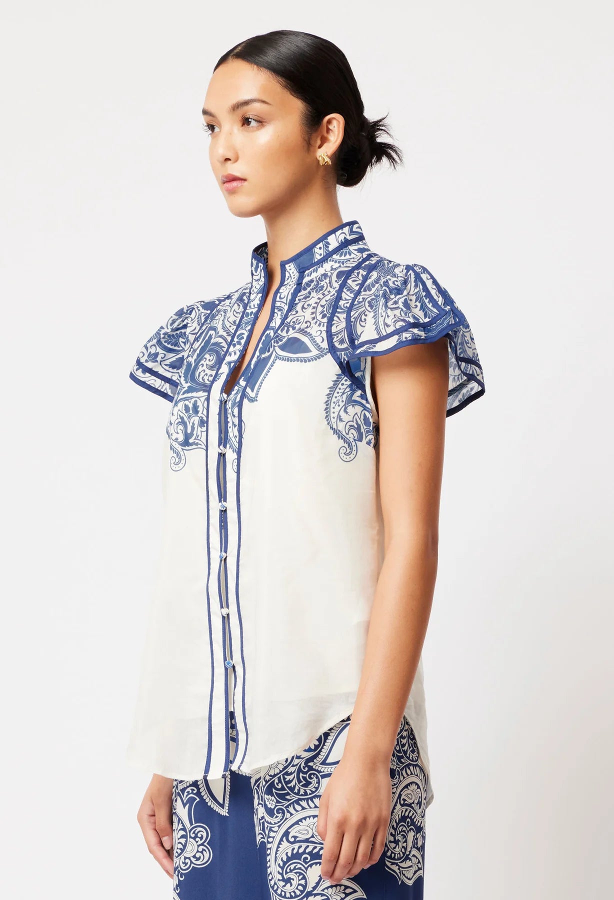 Once Was - Panama Cotton Silk Top - Bone Paisley