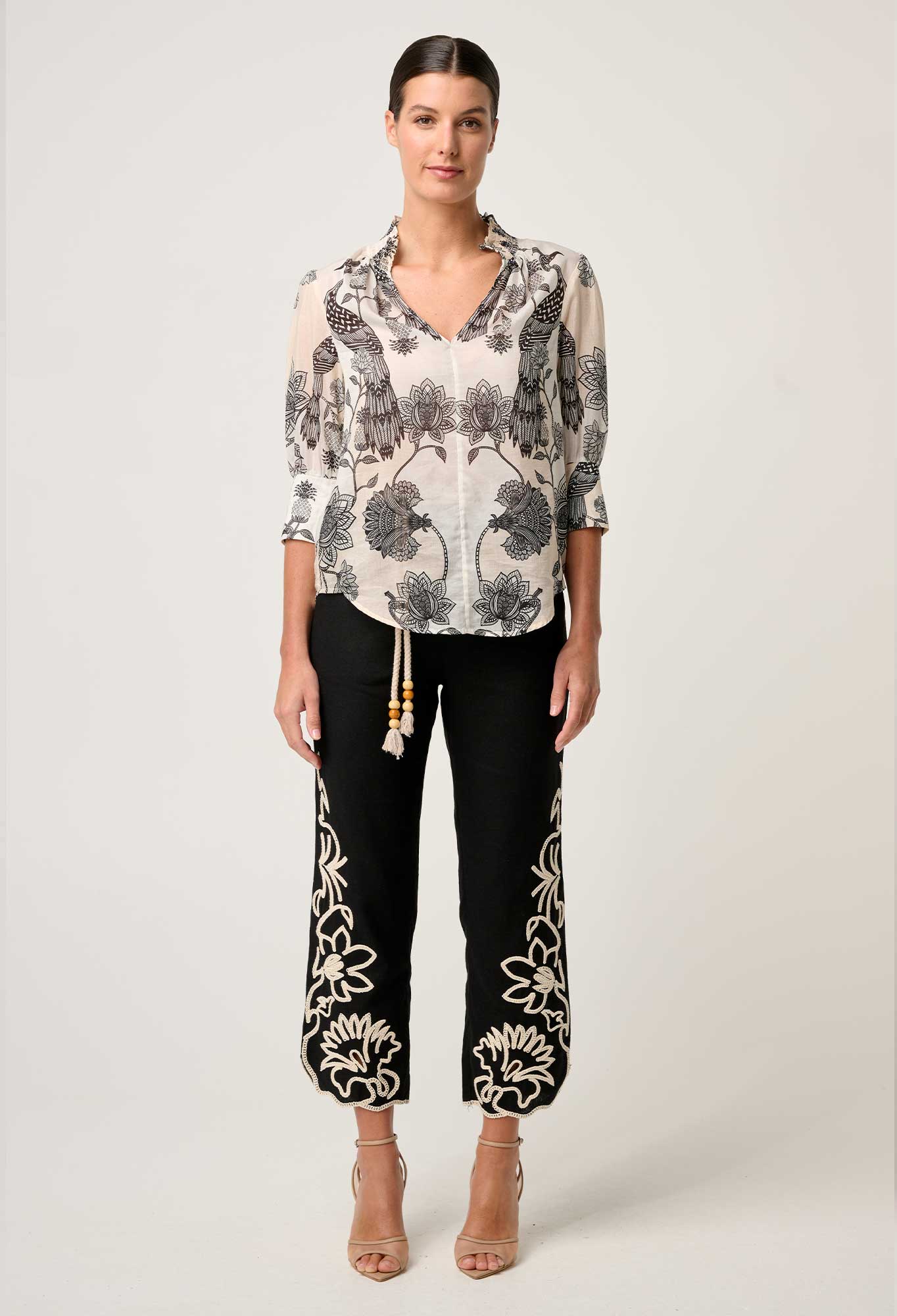 Once Was - Oleander Cotton Silk Shirred Blouse - Imperial Stone