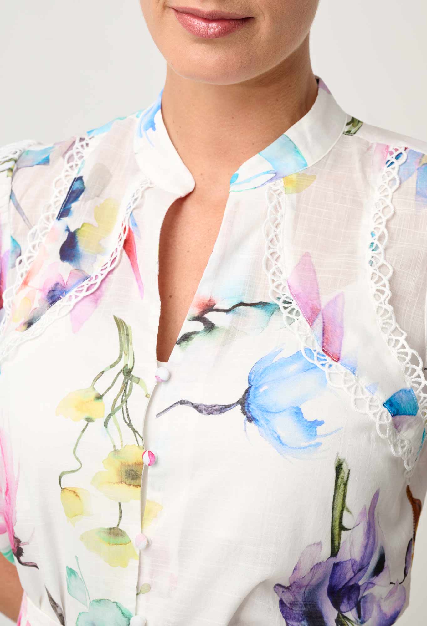 Once Was - Thalia Lace Cotton Slub Shirt - Plume Blossom