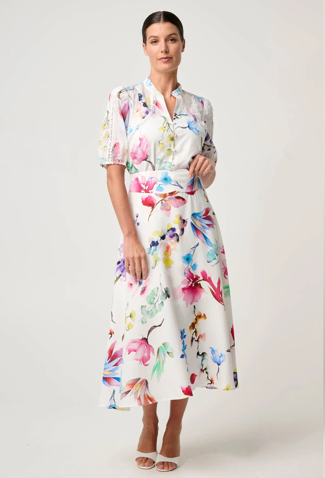 Once Was - Thalia Lace Cotton Slub Shirt - Plume Blossom