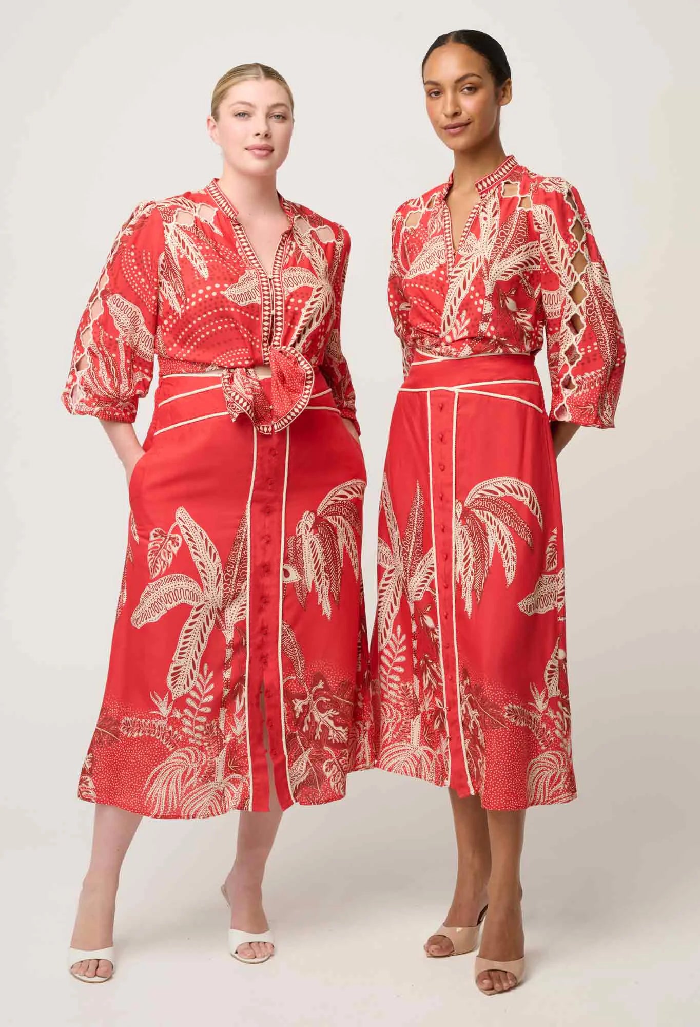 Once Was - Audrey Embroidered Viscose Faille Blouse - Crimson Palms