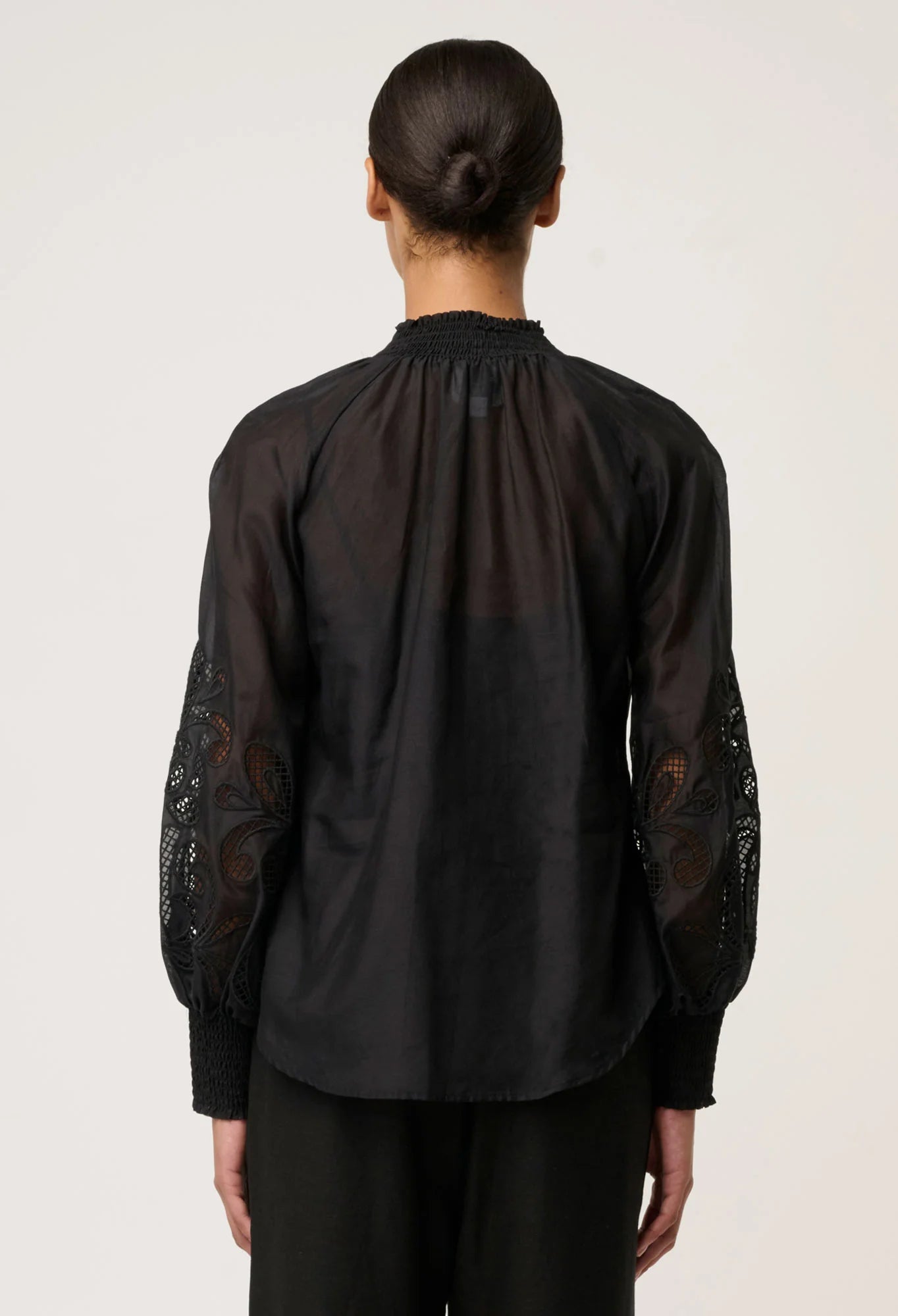 Once Was - Simona Cotton Silk Embroidered Blouse - Black
