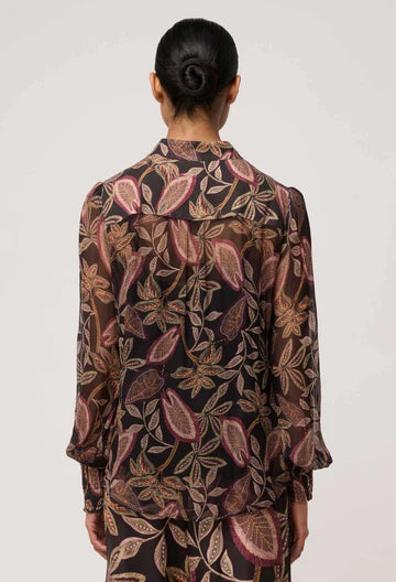 Once Was -  Freya Sheer Viscose Blouse with Embellished Neck Detail - Dark Tropique