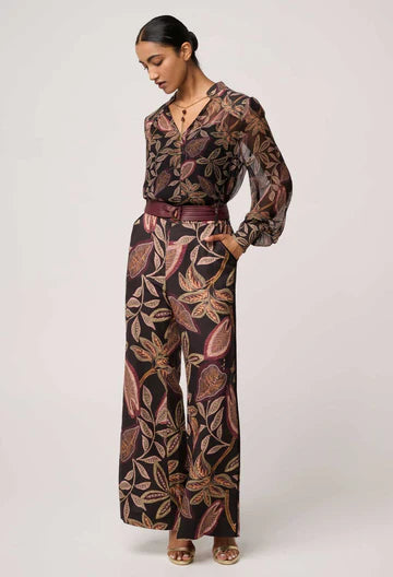 Once Was -  Freya Sheer Viscose Blouse with Embellished Neck Detail - Dark Tropique