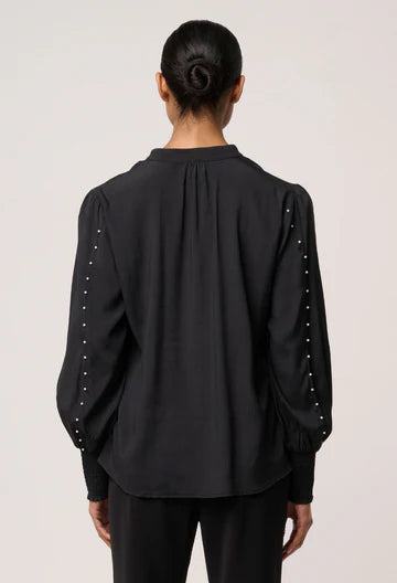 Once Was - Marcela Pearl Embellished Cupro Viscose Stretch Shirt - Black