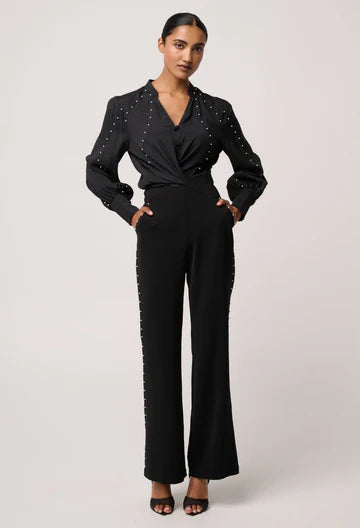 Once Was - Marcela Pearl Embellished Cupro Viscose Stretch Shirt - Black