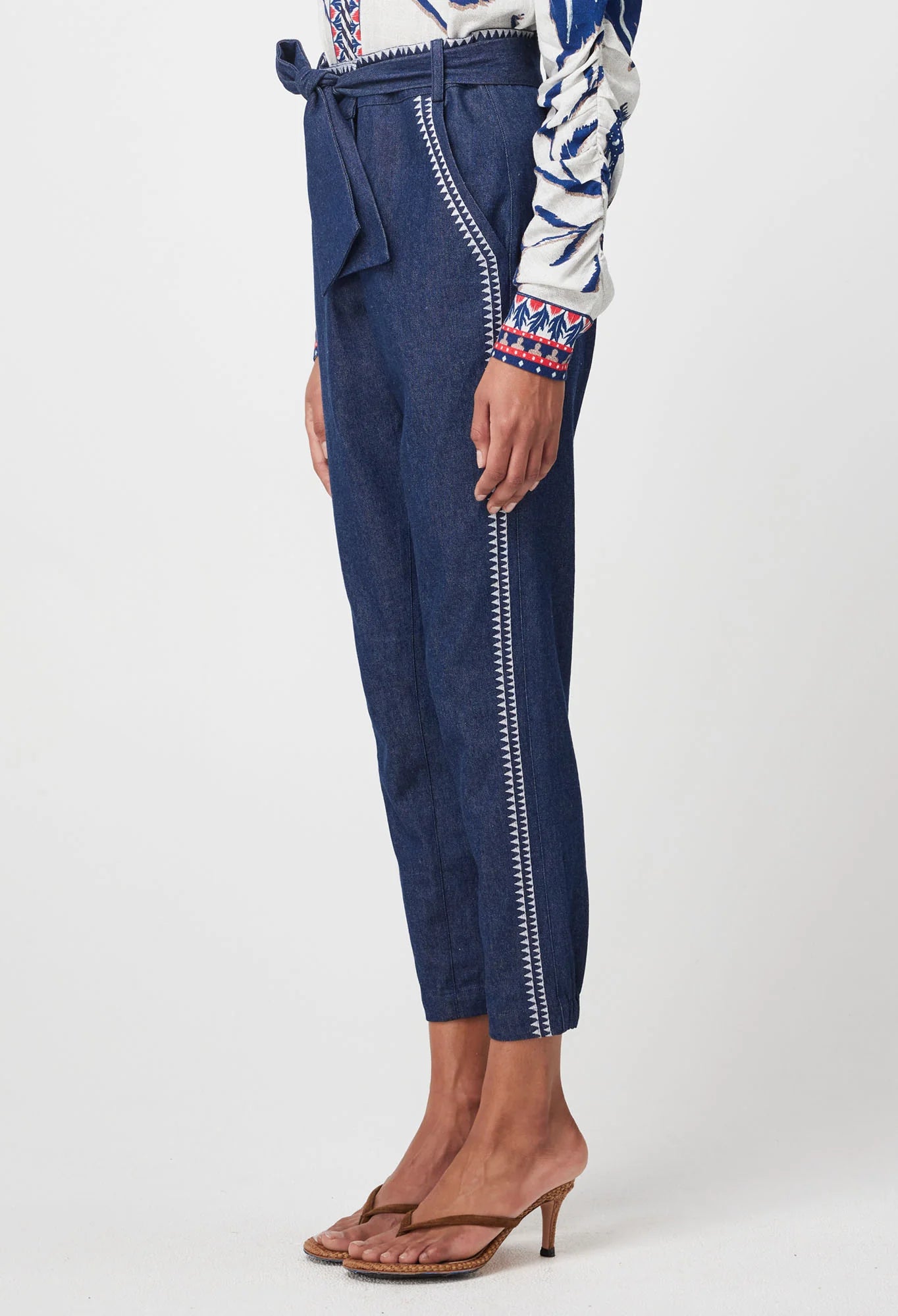 Once Was - Delray Embroidered Cotton Denim Pant - Dark Denim