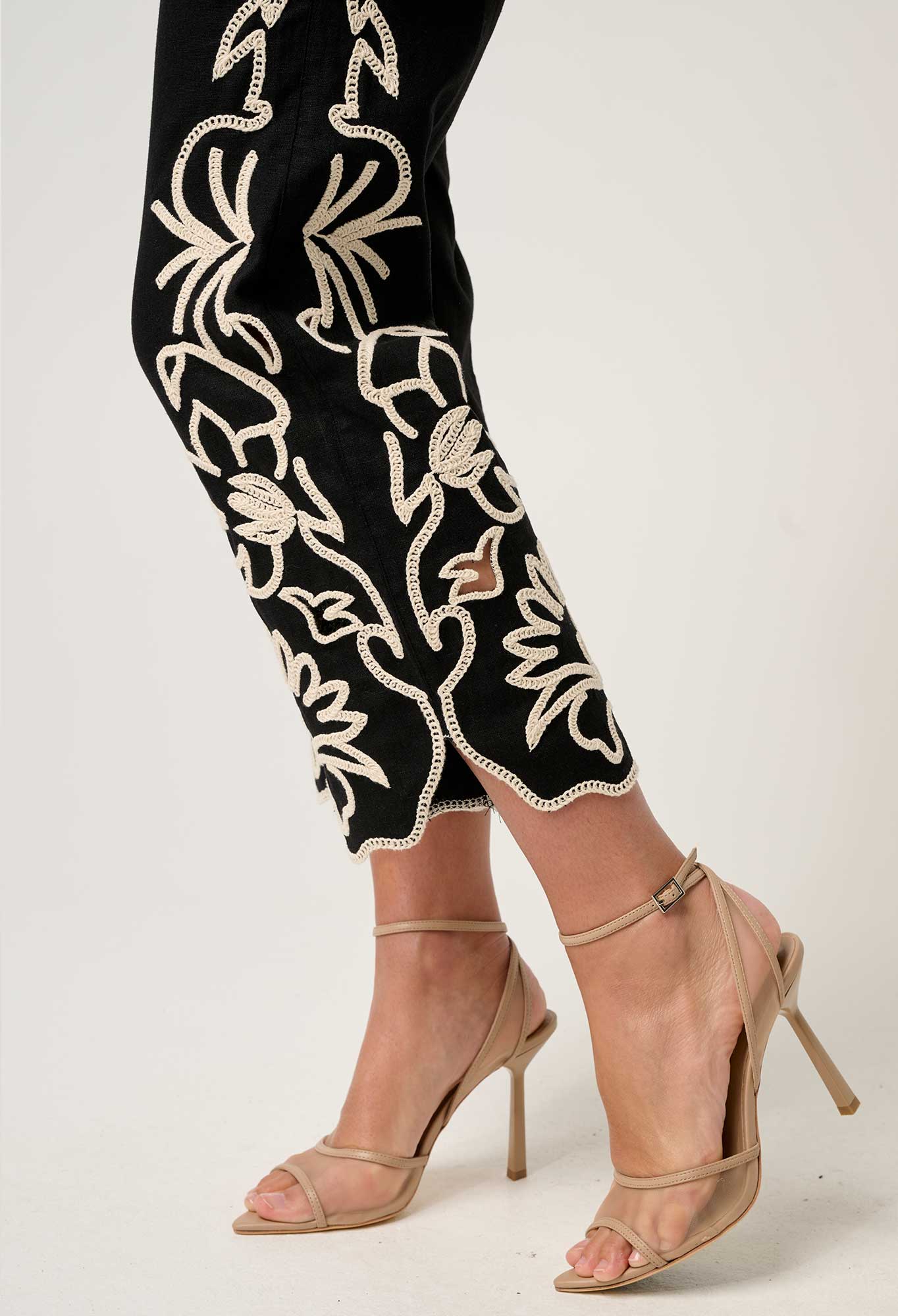 Once Was - Helm Embroidered Linen Viscose Pant - Black