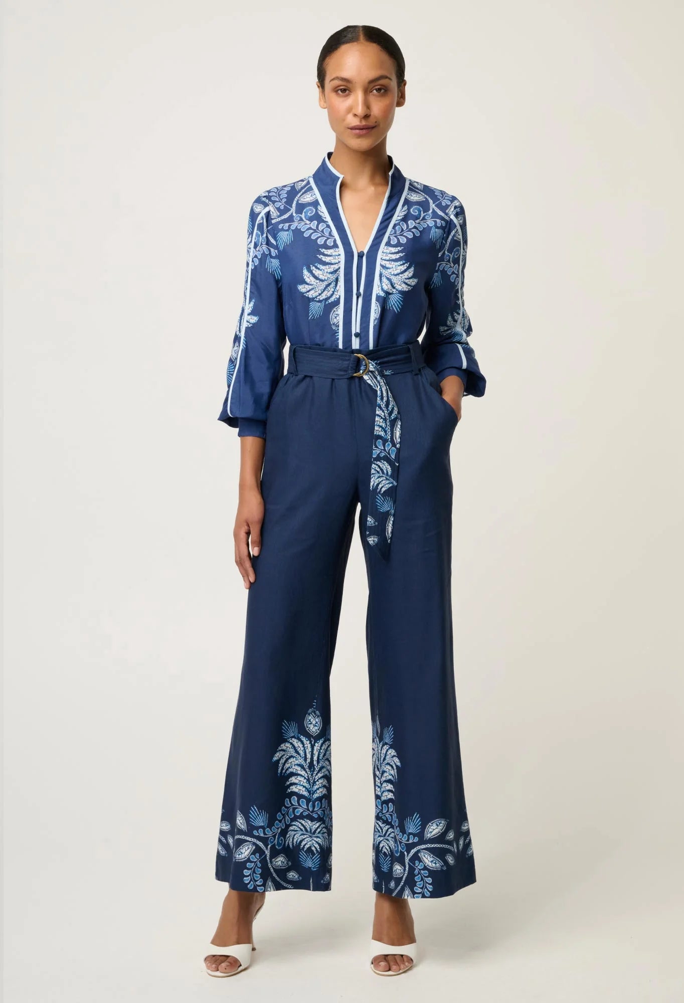Once Was - Sloane Linen Viscose Wide Leg Pant - Moonlit Batik