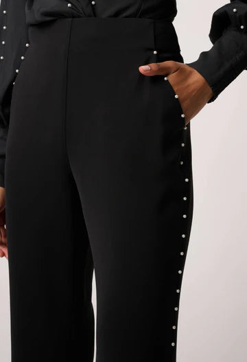 Once Was - Marcela Pearl Embellished Viscose Stretch Pant - Black
