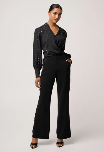 Once Was - Marcela Pearl Embellished Viscose Stretch Pant - Black