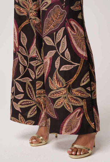 Once Was - Adele Linen Viscose Belted Printed Pant -onc Dark Tropique