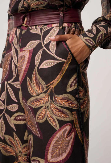 Once Was - Adele Linen Viscose Belted Printed Pant -onc Dark Tropique