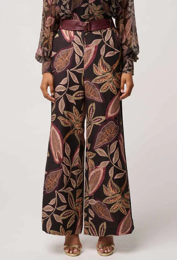 Once Was - Adele Linen Viscose Belted Printed Pant -onc Dark Tropique