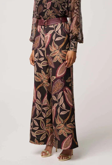 Once Was - Adele Linen Viscose Belted Printed Pant -onc Dark Tropique