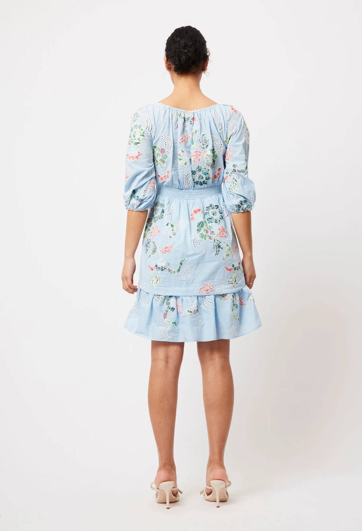 Once Was - Moana Embroidered Cotton Cross Front Dress - Chambray Applique