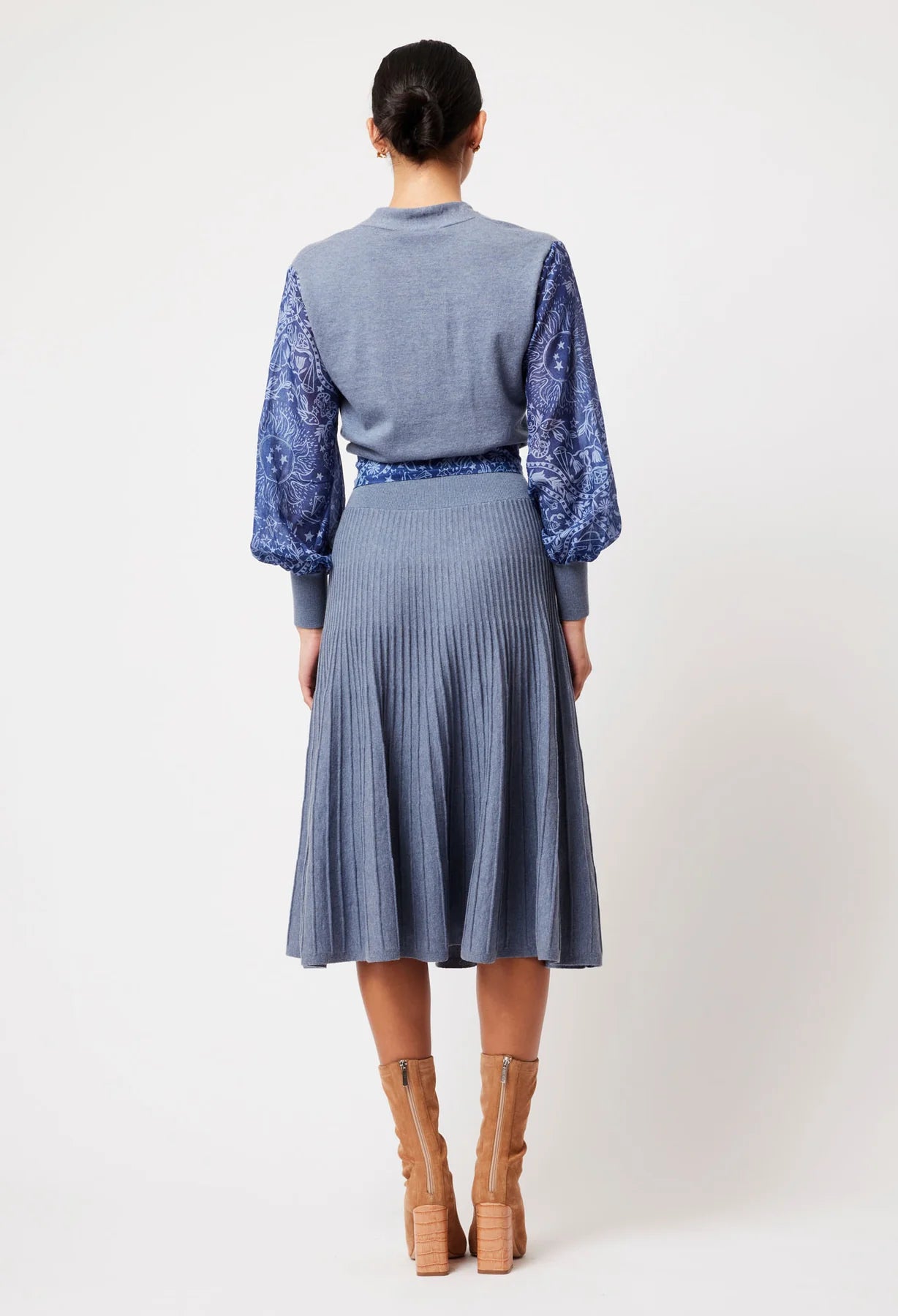 Once Was - Lyra Merino Wool Knit Dress - Storm/ Zodiac Print