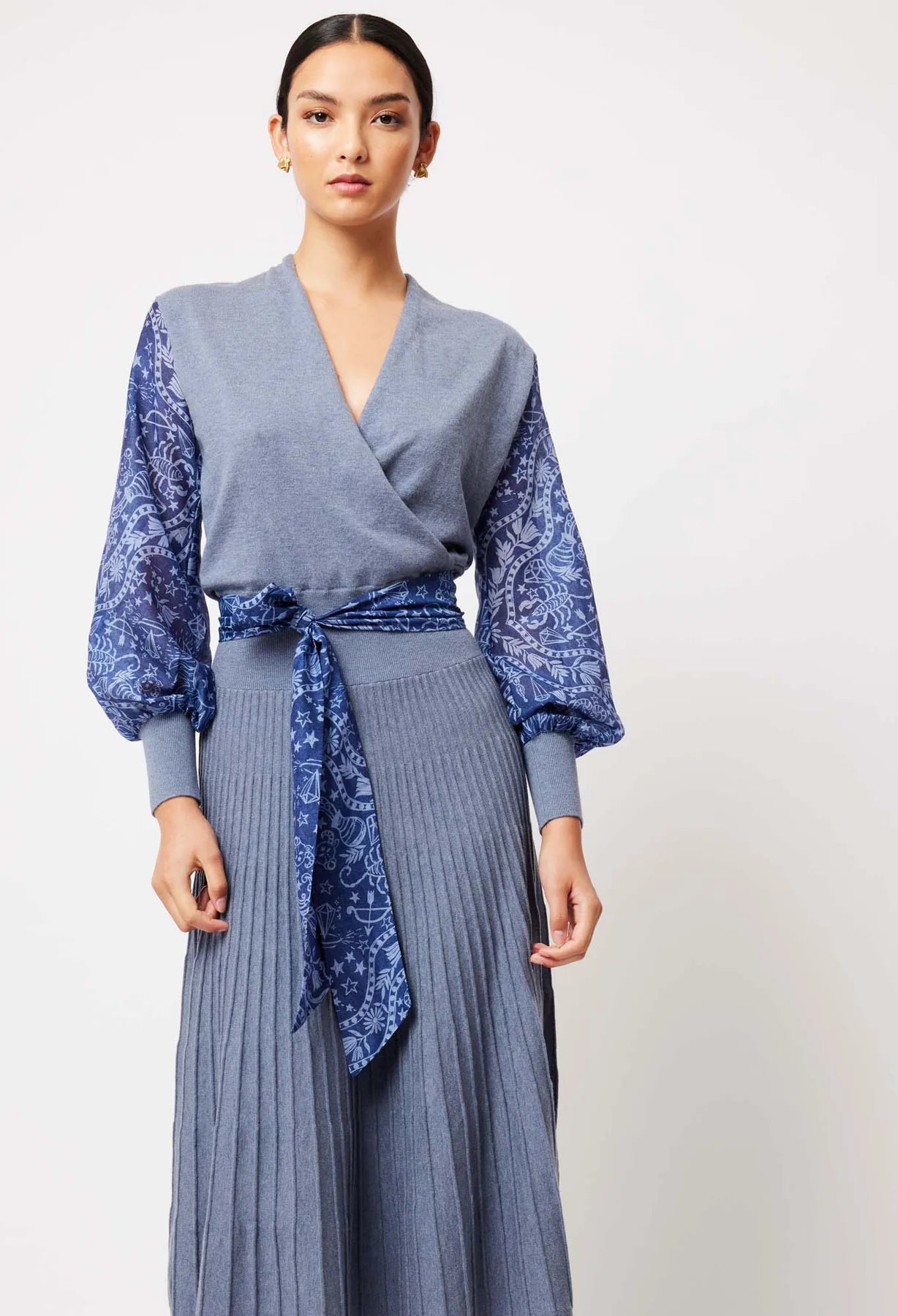 Once Was - Lyra Merino Wool Knit Dress - Storm/ Zodiac Print