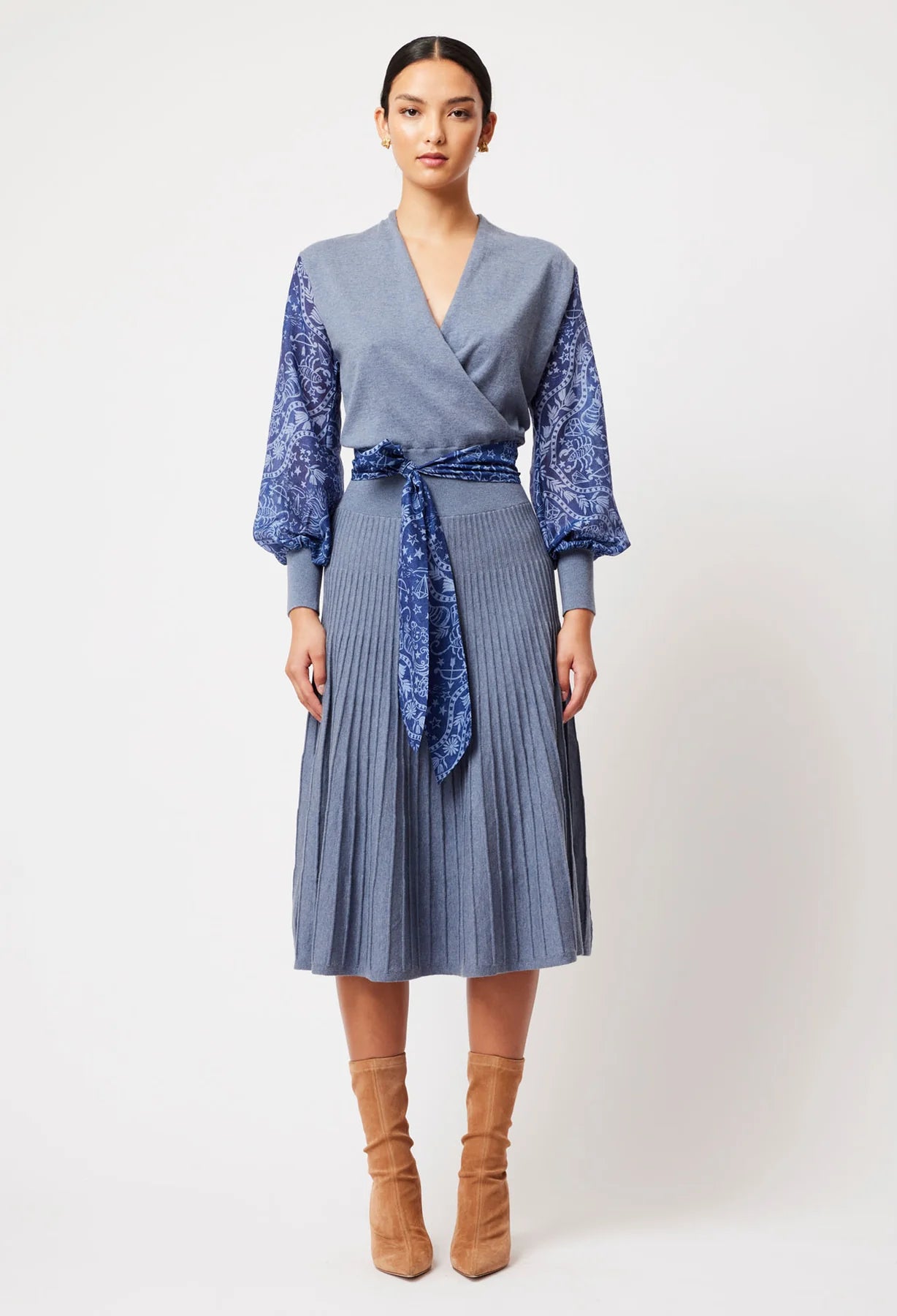 Once Was - Lyra Merino Wool Knit Dress - Storm/ Zodiac Print