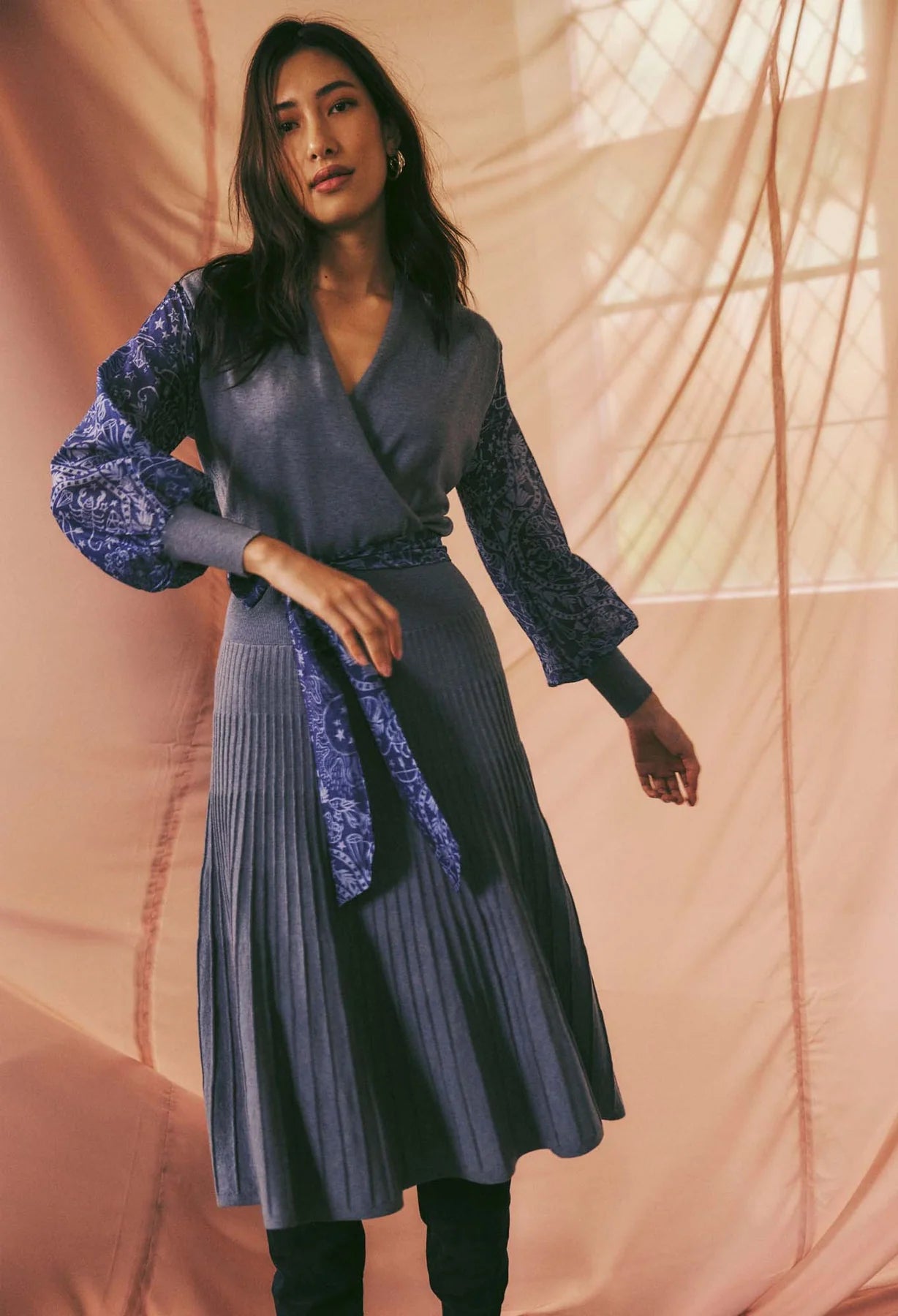 Once Was - Lyra Merino Wool Knit Dress - Storm/ Zodiac Print