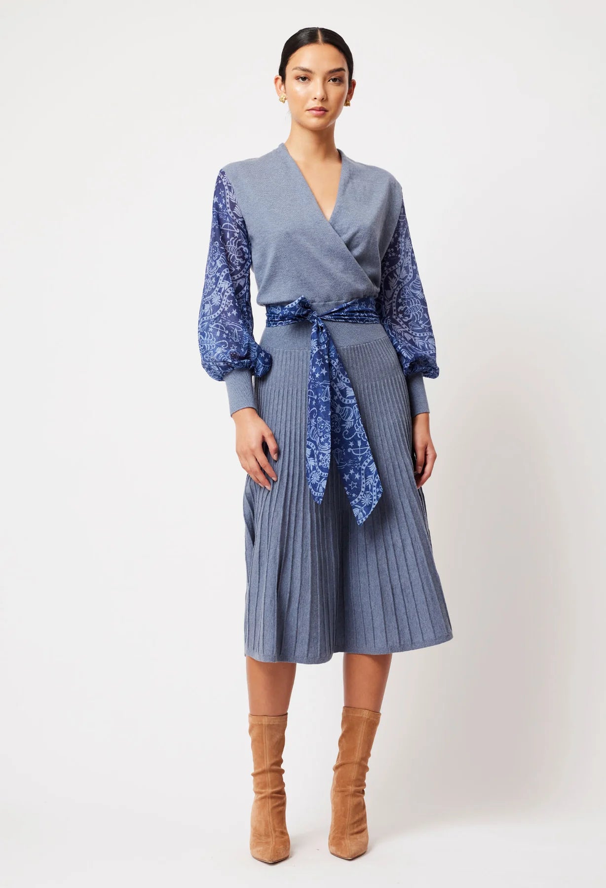 Once Was - Lyra Merino Wool Knit Dress - Storm/ Zodiac Print