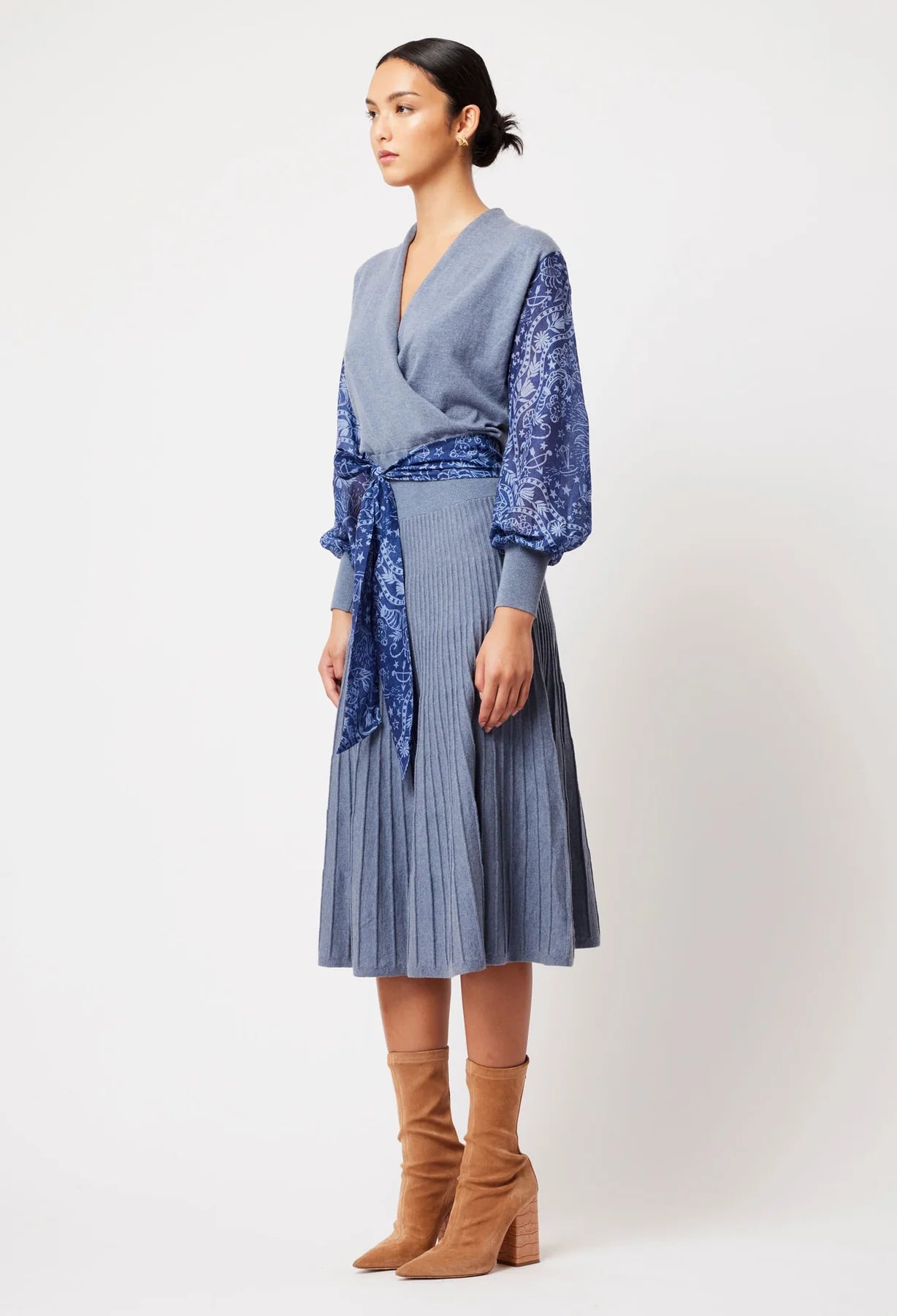 Once Was - Lyra Merino Wool Knit Dress - Storm/ Zodiac Print