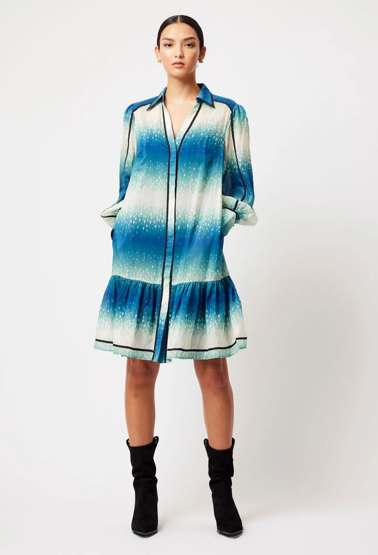 Once Was - Altair Cotton Silk Shirt Dress - Galaxy Print